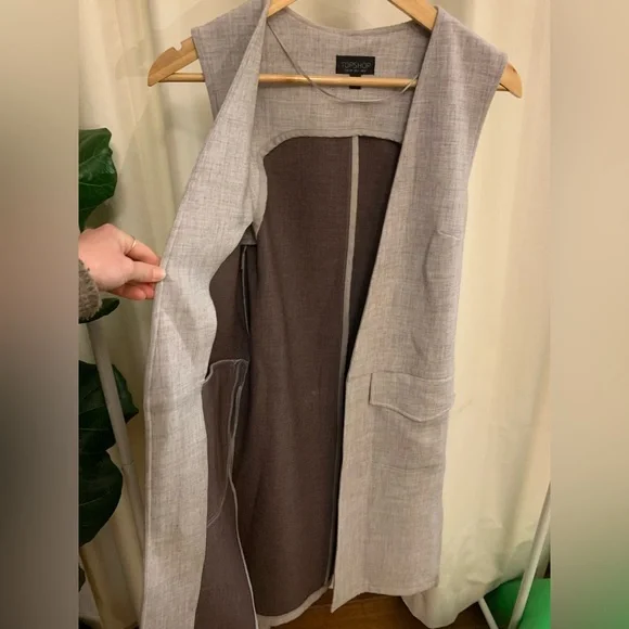 Topshop sz XS Suit vest with belt grey maroon - Picture 6 of 7